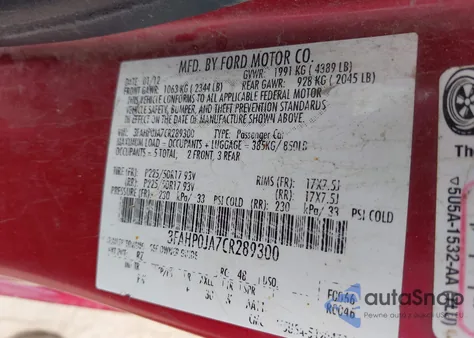 2012 Ford Fusion Sel из США, поврежденный, VIN 3FAHP0JA7CR289300